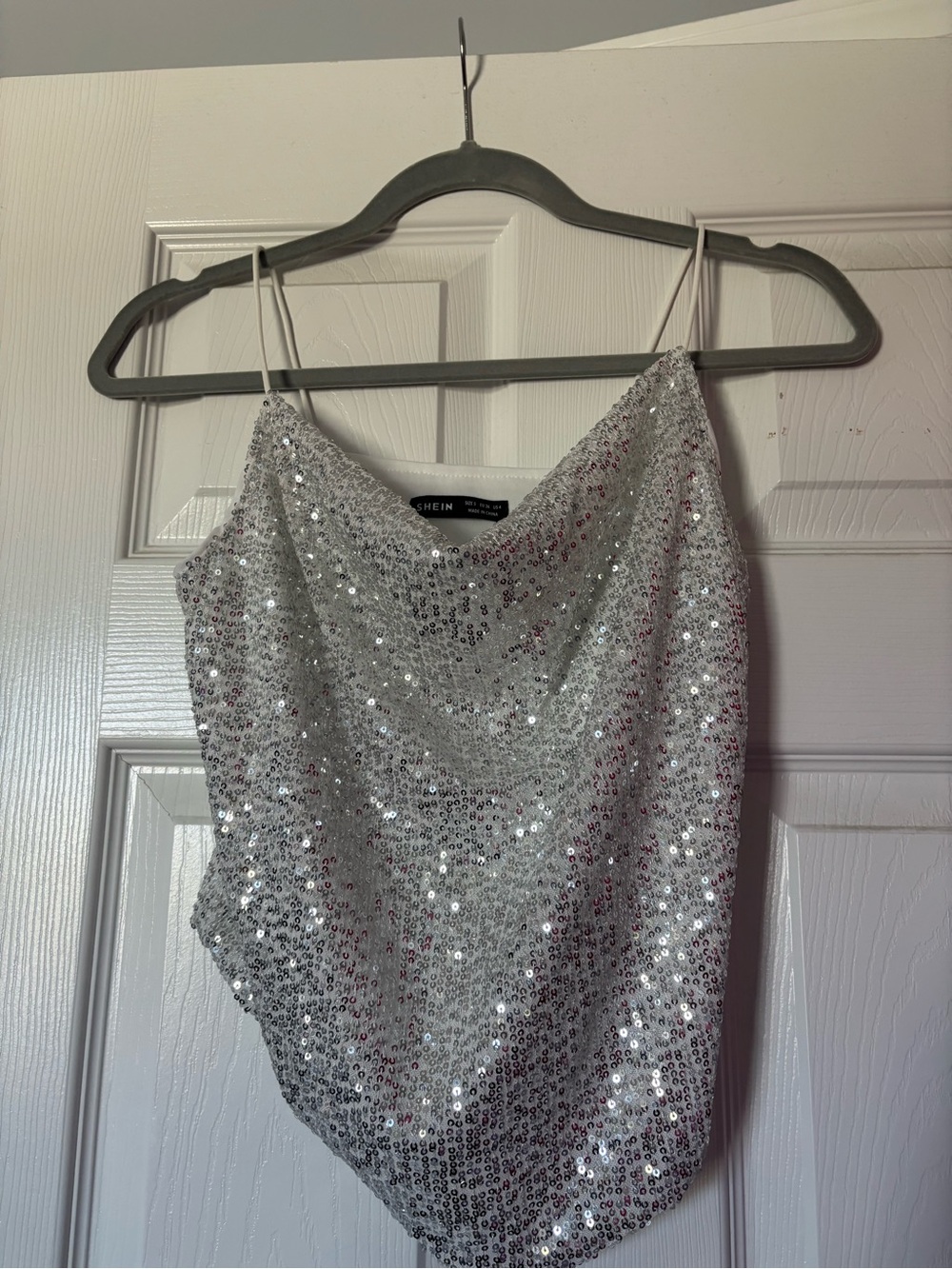 SHEIN Silver Sequin Draped Cowl Neck Camisole